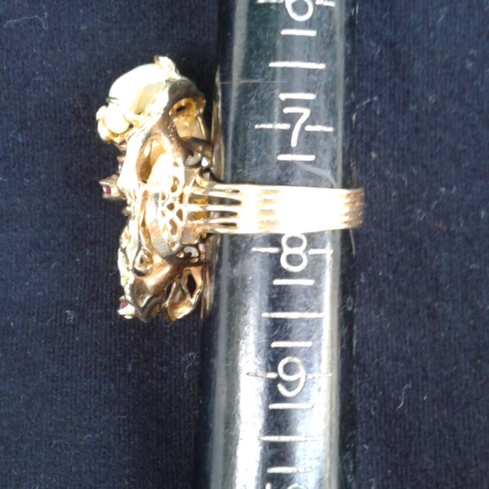 Exquisite 14k gold mother of pearl and rubies ring 7.75 cocktail party big 16g - Picture 6 of 8
